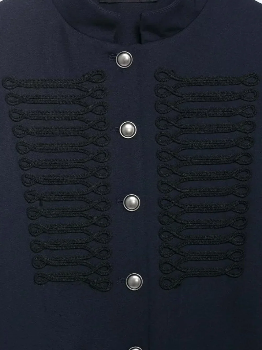 Navy Blue Casual Women's Versatile Button-Decor Single-Breasted Short Jacket